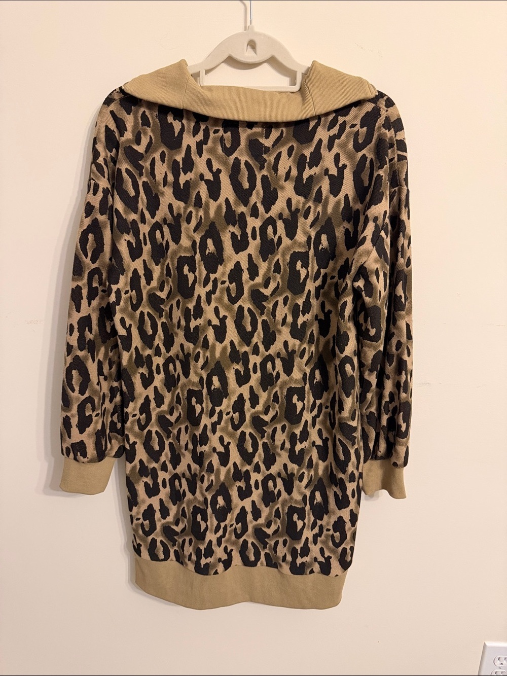Umgee Tan & Black Leopard Half-Zip Pullover Dress. - Picture 3 of 3